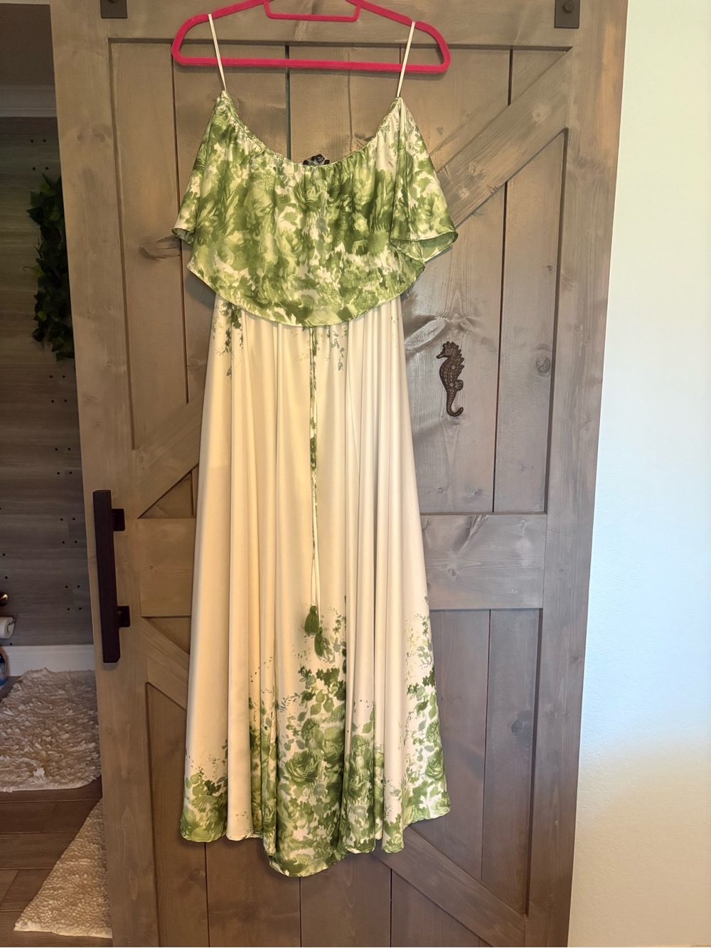 Aakaa Green and Cream Floral Maxi Dress